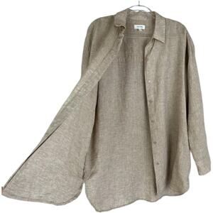 Haven Well Within, 100% Linen Oversized Button Down, Oatmeal, Size XS